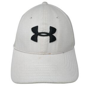 Under Armour Fitted Baseball Cap White Large Embroidered Vented Holes 6 Panel